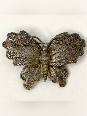 Vintage German 800 Silver Filigree Butterfly Brooch Pin Handarbeit 13.09g Heavy